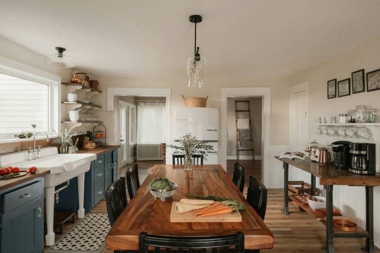 kitchen with open shelving