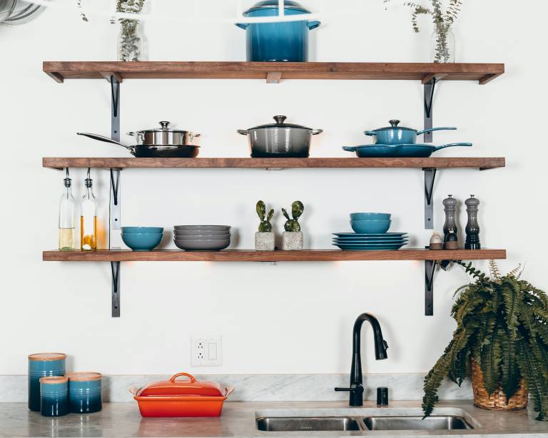 open shelving to represent 5 ways to make your kitchen look bigger