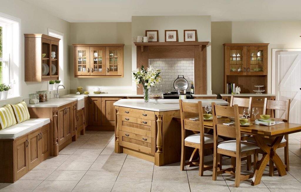 A wooden kitchen with kitchen cabinet door styles