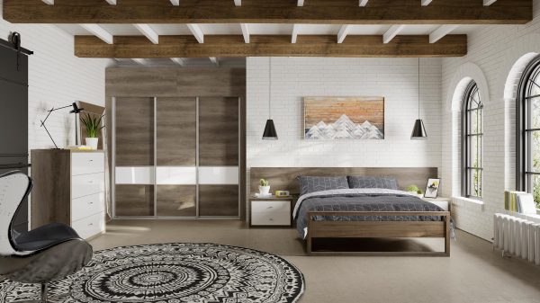 A modern dark oak fitted bedroom