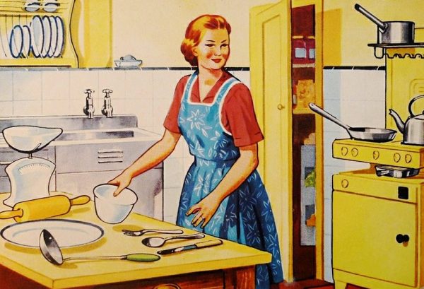 A retro image of a housewife in the kitchen