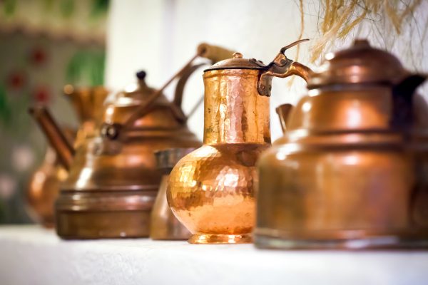 Copper pots inside a traditional house