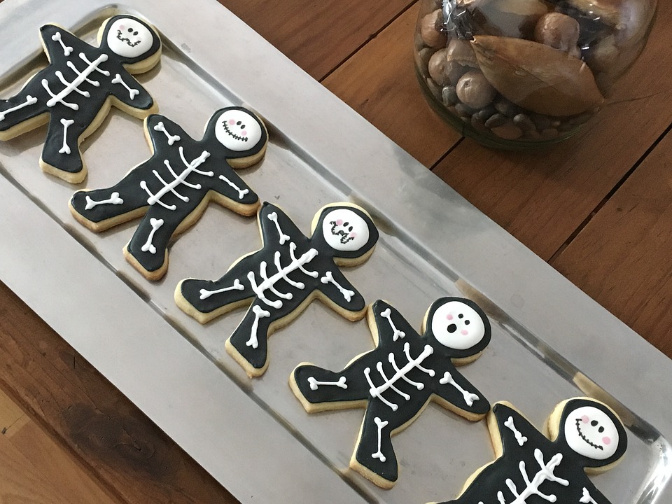 A row of skeleton cookies
