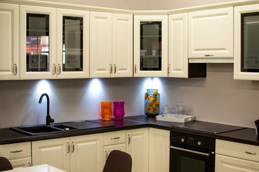 Kitchen cabinets with task lighting