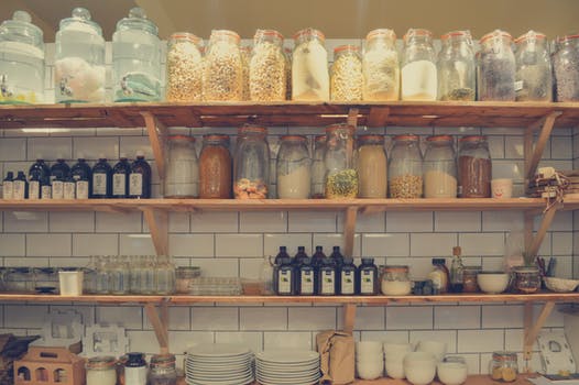 Open shelves full of food