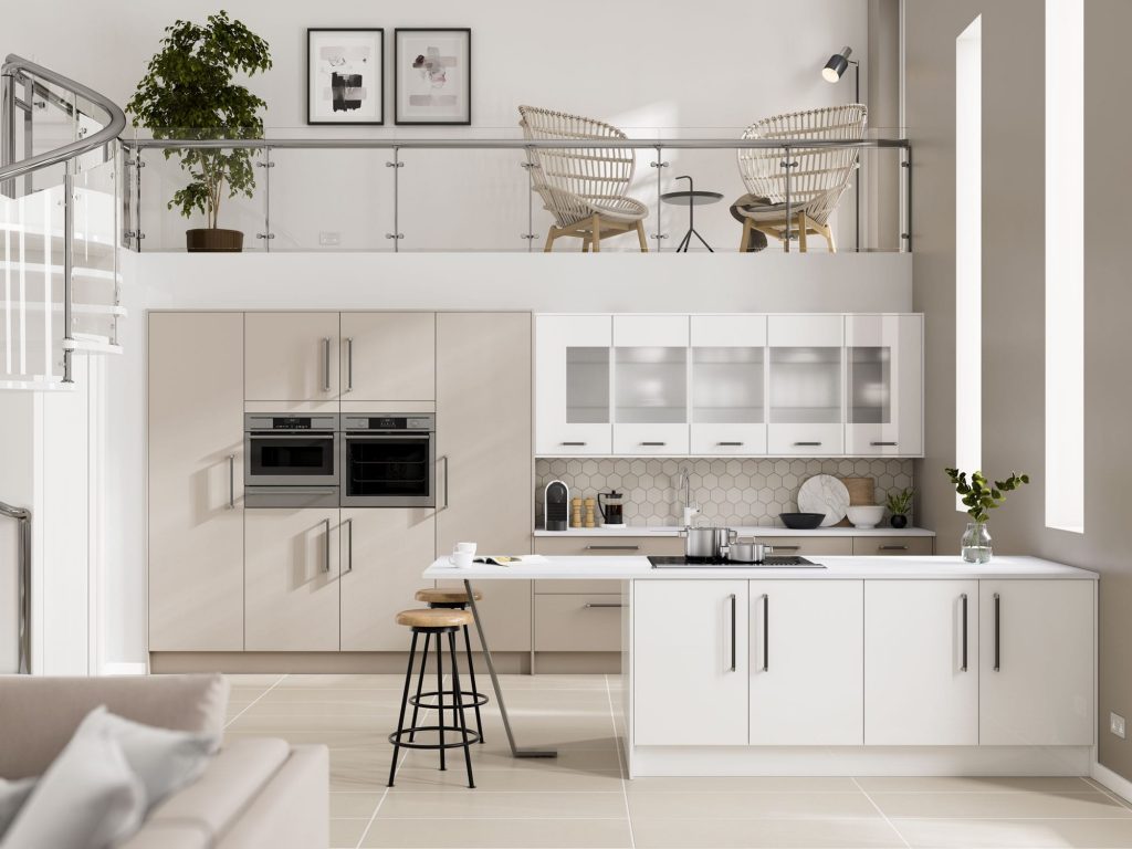 white duplex flat with kitchen