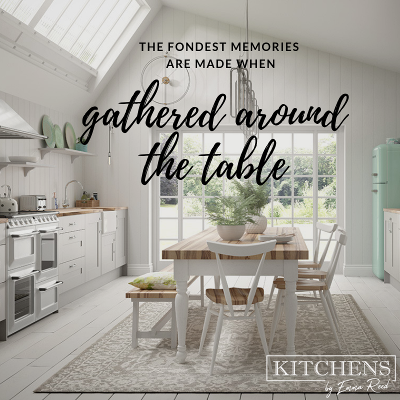 a modern kitchen with a table and chairs