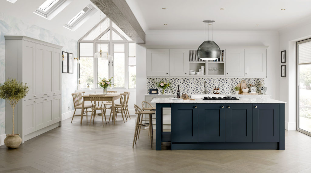 a modern kitchen with painted timber cabinets